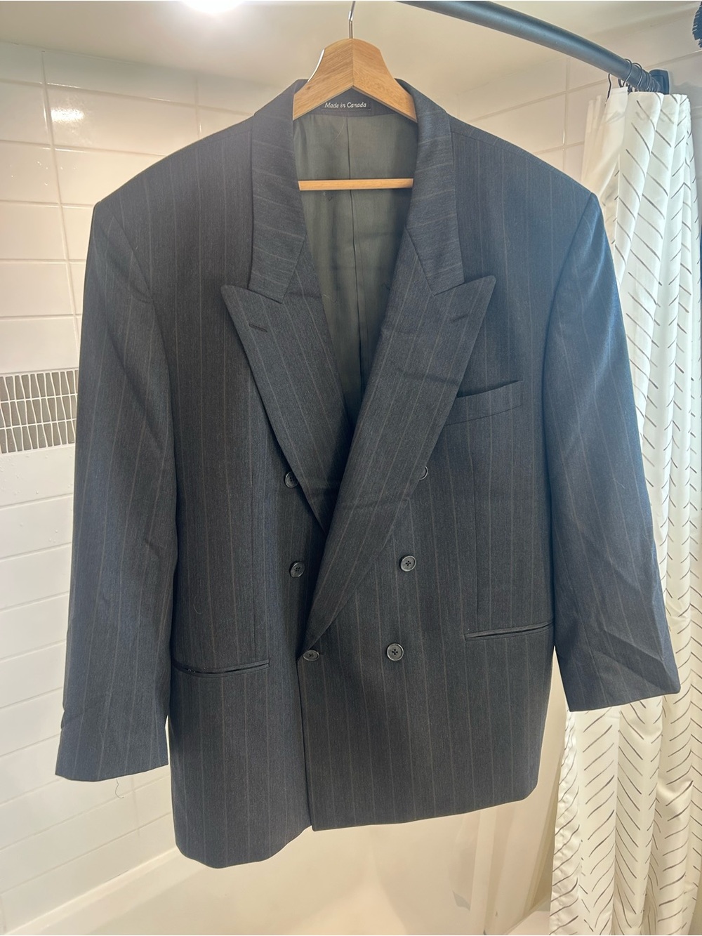 Yves Saint Laurent Double-Breasted Pinstripe Blazer in Charcoal
